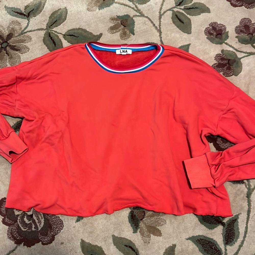 LNA Womens Red Oversized Crop Sweatshirt